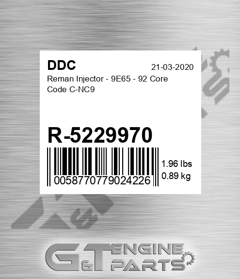 R-5229970 Reman Injector - 9E65 - 92 Core Code C-NC9