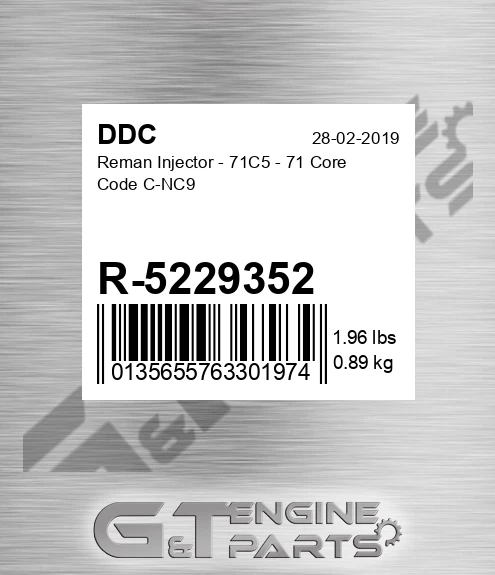 R-5229352 Reman Injector - 71C5 - 71 Core Code C-NC9