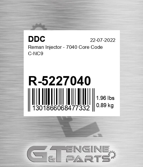 R-5227040 Reman Injector - 7040 Core Code C-NC9