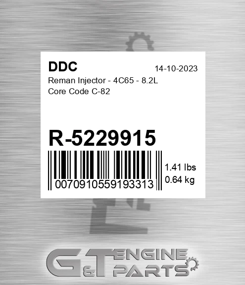 R-5229915 Reman Injector - 4C65 - 8.2L Core Code C-82