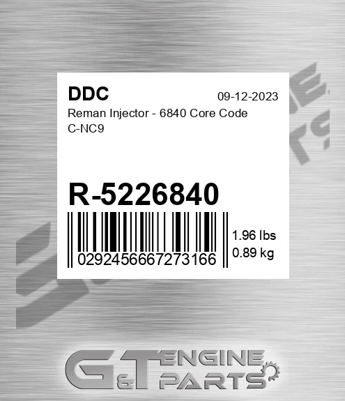R-5226840 Reman Injector - 6840 Core Code C-NC9