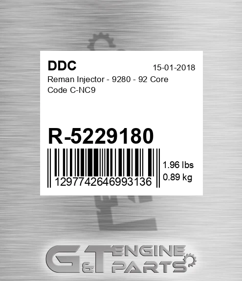 R-5229180 Reman Injector - 9280 - 92 Core Code C-NC9