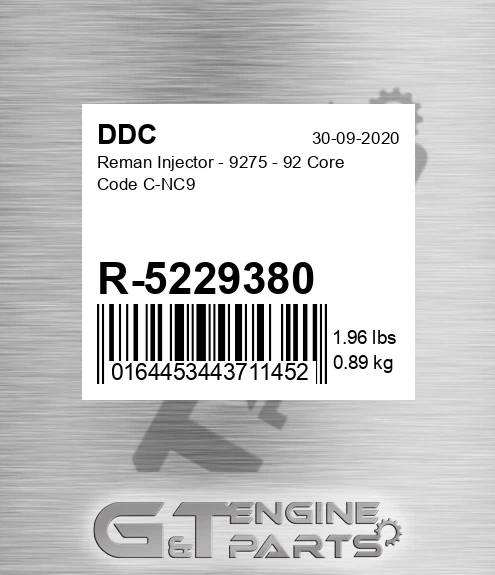 R-5229380 Reman Injector - 9275 - 92 Core Code C-NC9