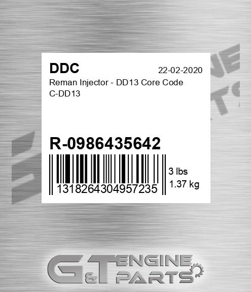 R-0986435642 Reman Injector - DD13 Core Code C-DD13