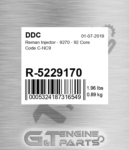 R-5229170 Reman Injector - 9270 - 92 Core Code C-NC9