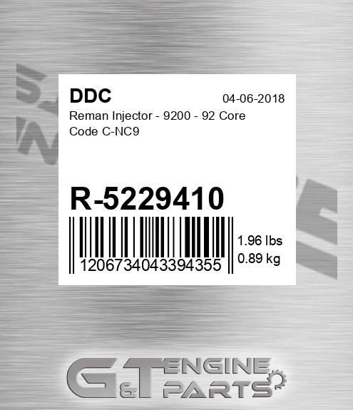 R-5229410 Reman Injector - 9200 - 92 Core Code C-NC9