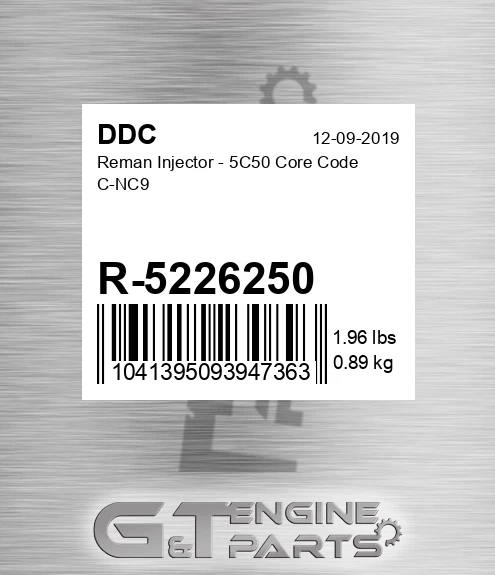 R-5226250 Reman Injector - 5C50 Core Code C-NC9