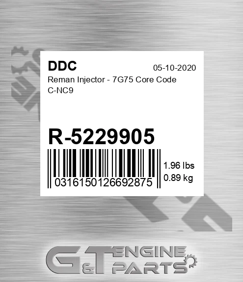 R-5229905 Reman Injector - 7G75 Core Code C-NC9