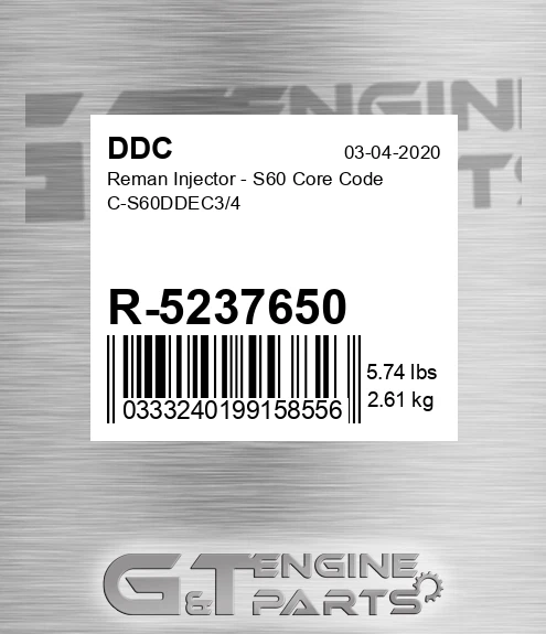 R-5237650 Reman Injector - S60 Core Code C-S60DDEC3/4