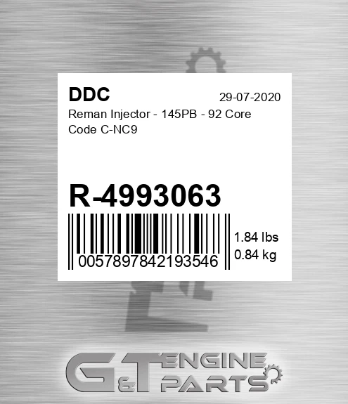 R-4993063 Reman Injector - 145PB - 92 Core Code C-NC9