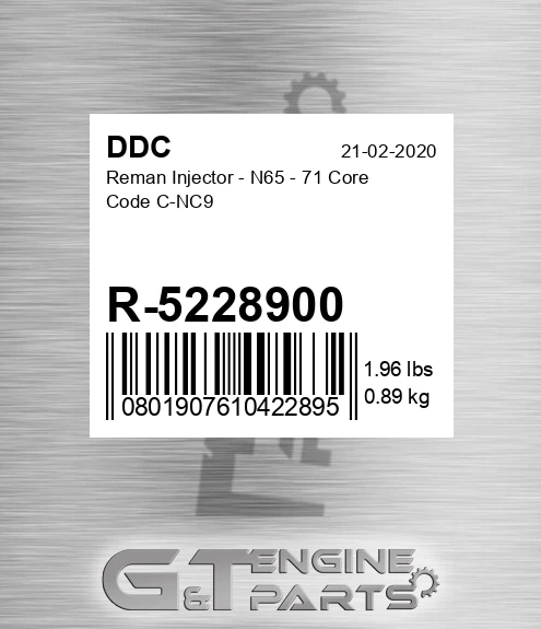 R-5228900 Reman Injector - N65 - 71 Core Code C-NC9