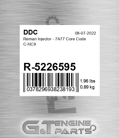 R-5226595 Reman Injector - 7A77 Core Code C-NC9