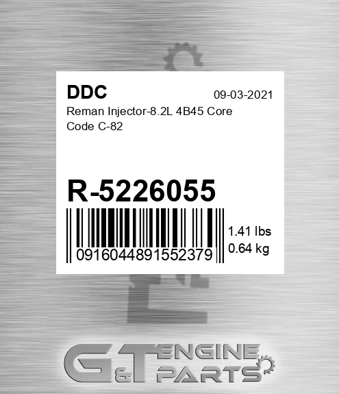 R-5226055 Reman Injector-8.2L 4B45 Core Code C-82