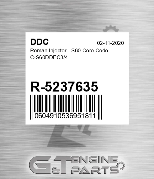 R-5237635 Reman Injector - S60 Core Code C-S60DDEC3/4