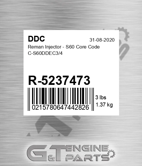 R-5237473 Reman Injector - S60 Core Code C-S60DDEC3/4