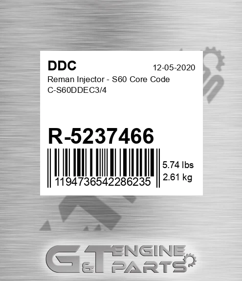 R-5237466 Reman Injector - S60 Core Code C-S60DDEC3/4