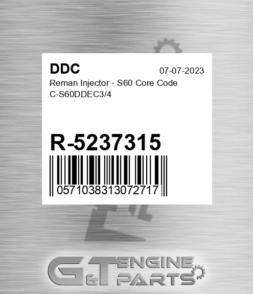 R-5237315 Reman Injector - S60 Core Code C-S60DDEC3/4