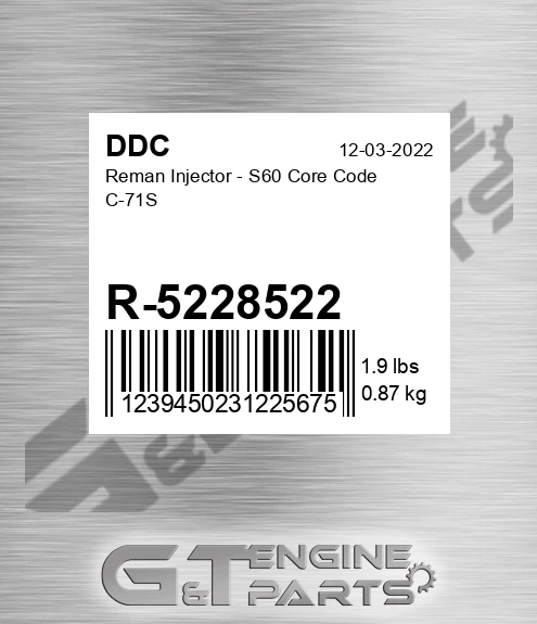 R-5228522 Reman Injector - S60 Core Code C-71S