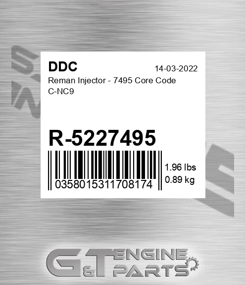 R-5227495 Reman Injector - 7495 Core Code C-NC9
