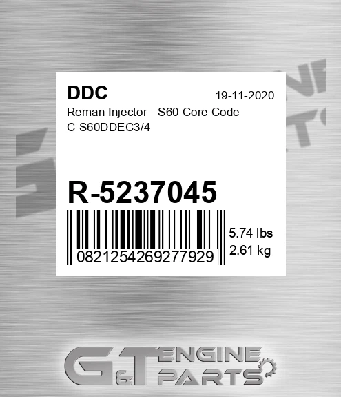R-5237045 Reman Injector - S60 Core Code C-S60DDEC3/4
