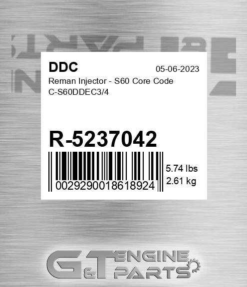 R-5237042 Reman Injector - S60 Core Code C-S60DDEC3/4