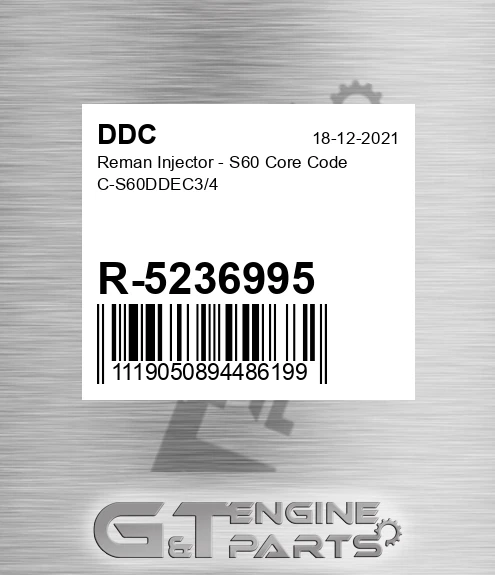 R-5236995 Reman Injector - S60 Core Code C-S60DDEC3/4