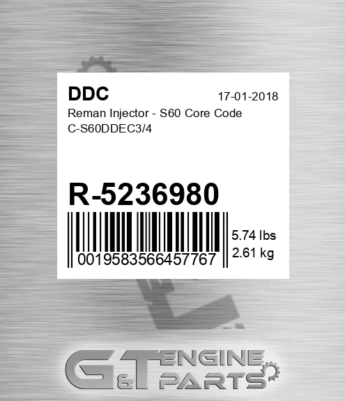 R-5236980 Reman Injector - S60 Core Code C-S60DDEC3/4