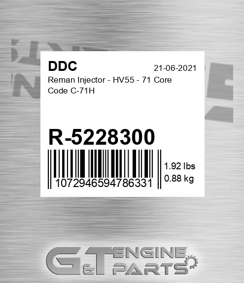 R-5228300 Reman Injector - HV55 - 71 Core Code C-71H