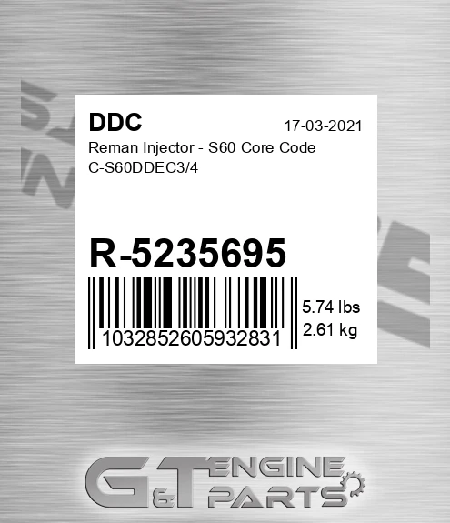 R-5235695 Reman Injector - S60 Core Code C-S60DDEC3/4