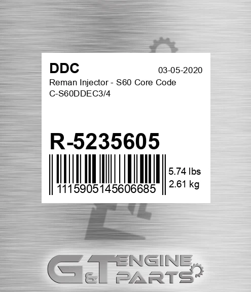 R-5235605 Reman Injector - S60 Core Code C-S60DDEC3/4