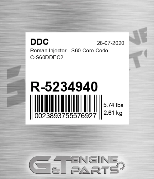 R-5234940 Reman Injector - S60 Core Code C-S60DDEC2