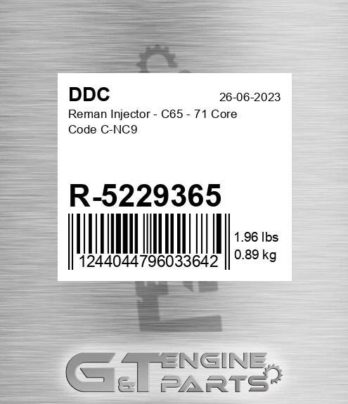 R-5229365 Reman Injector - C65 - 71 Core Code C-NC9