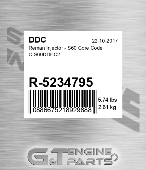R-5234795 Reman Injector - S60 Core Code C-S60DDEC2