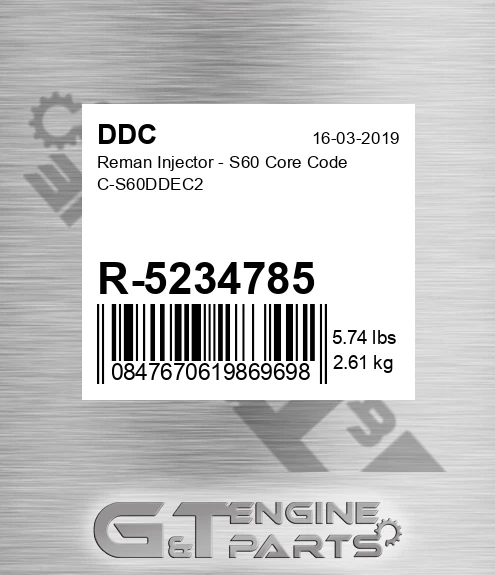 R-5234785 Reman Injector - S60 Core Code C-S60DDEC2