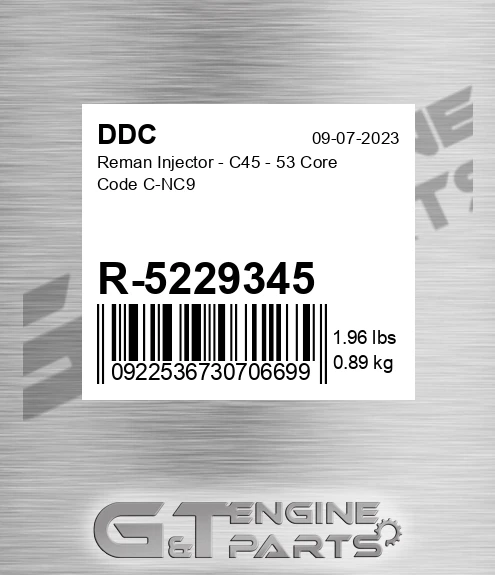 R-5229345 Reman Injector - C45 - 53 Core Code C-NC9