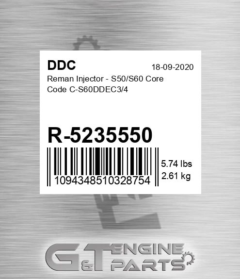 R-5235550 Reman Injector - S50/S60 Core Code C-S60DDEC3/4