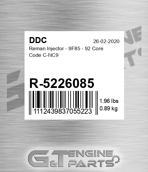 R-5226085 Reman Injector - 9F85 - 92 Core Code C-NC9