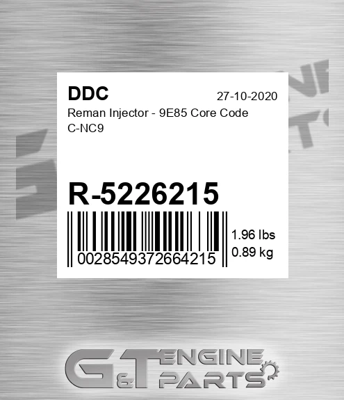 R-5226215 Reman Injector - 9E85 Core Code C-NC9