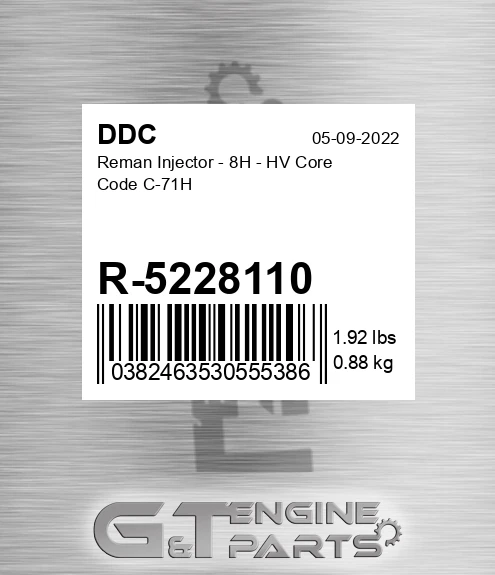 R-5228110 Reman Injector - 8H - HV Core Code C-71H