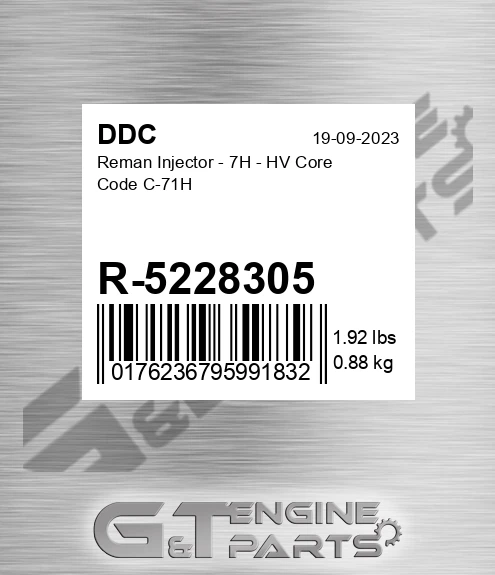 R-5228305 Reman Injector - 7H - HV Core Code C-71H