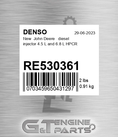 RE530361 New John Deere diesel injector 4.5 L and 6.8 L HPCR