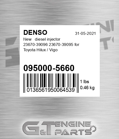 095000-5660 New diesel injector 23670-39096 23670-39095 for Toyota Hilux / Vigo