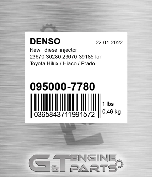 095000-7780 New diesel injector 23670-30280 23670-39185 for Toyota Hilux / Hiace / Prado