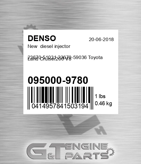 095000-9780 New diesel injector 23670-51031 23670-59036 Toyota Land Cruiser200 V8