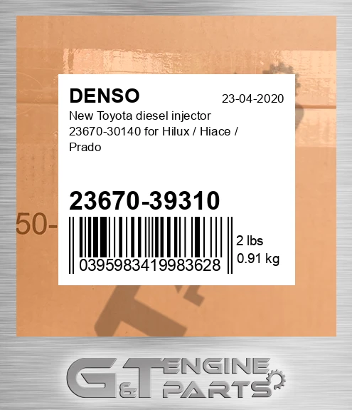 23670-39310 New Toyota diesel injector 23670-30140 for Hilux / Hiace / Prado