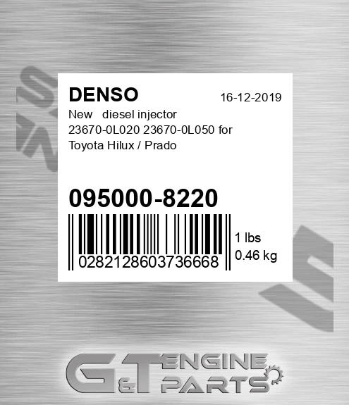 095000-8220 New diesel injector 23670-0L020 23670-0L050 for Toyota Hilux / Prado
