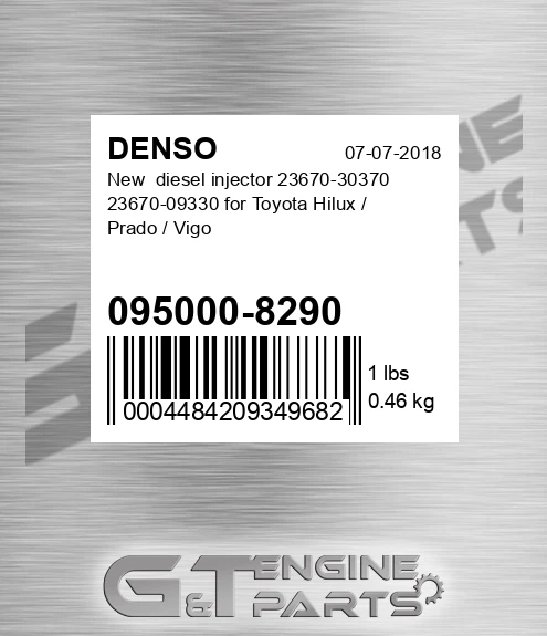 095000-8290 New diesel injector 23670-30370 23670-09330 for Toyota Hilux / Prado / Vigo