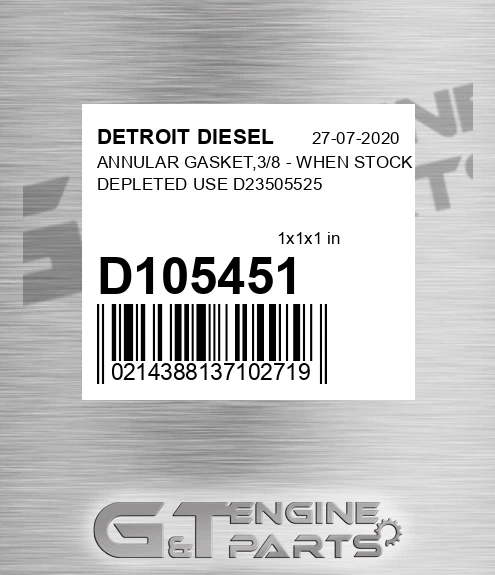 D105451 ANNULAR GASKET,3/8 - WHEN STOCK DEPLETED USE D23505525