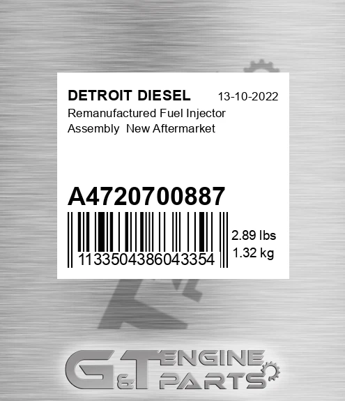 A4720700887 Remanufactured Fuel Injector Assembly New Aftermarket