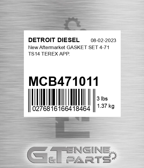 MCB471011 New Aftermarket GASKET SET 4-71 TS14 TEREX APP.